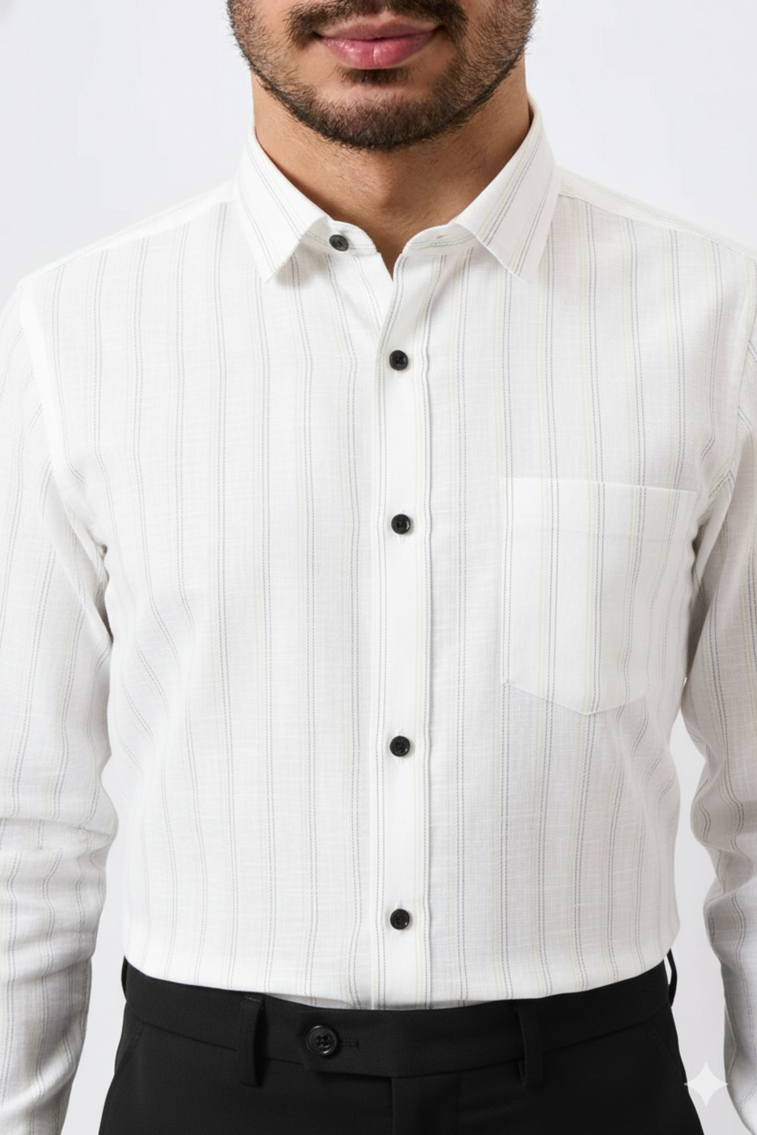 Flax Linen Cotton Green & Grey Lining Men Shirt