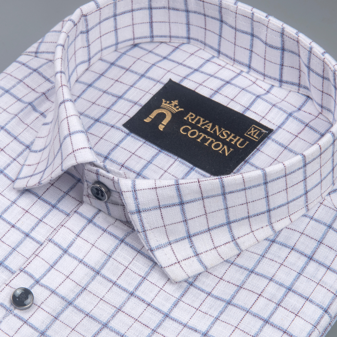 Pure Cotton 100% Blue Check Men Shirt