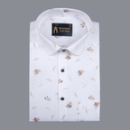 Premium White Mini Floral Motif Print Men Shirt