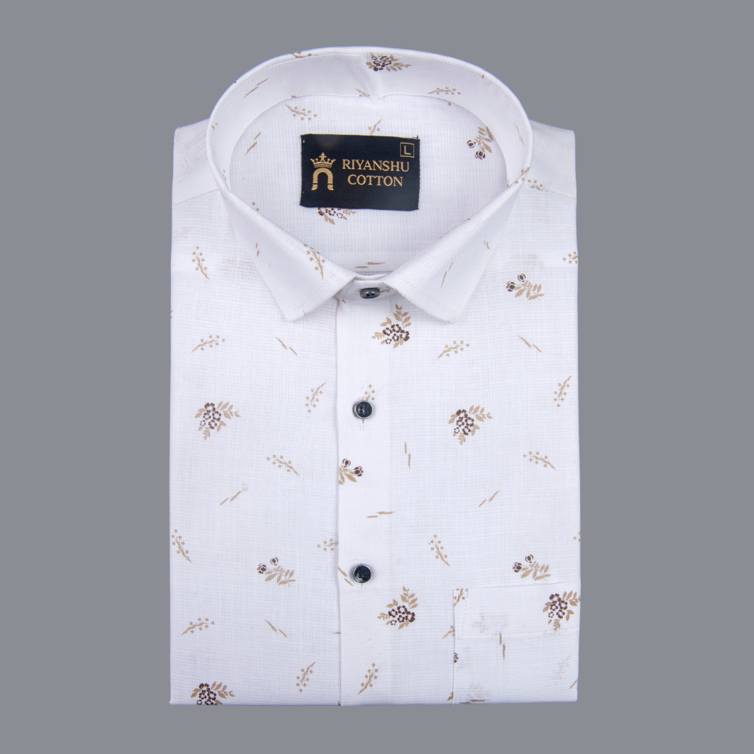 Premium White Mini Floral Motif Print Men Shirt