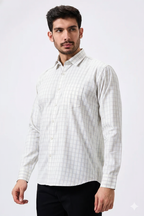 Flax Linen Cotton Navy & Rust Checks Men Shirt