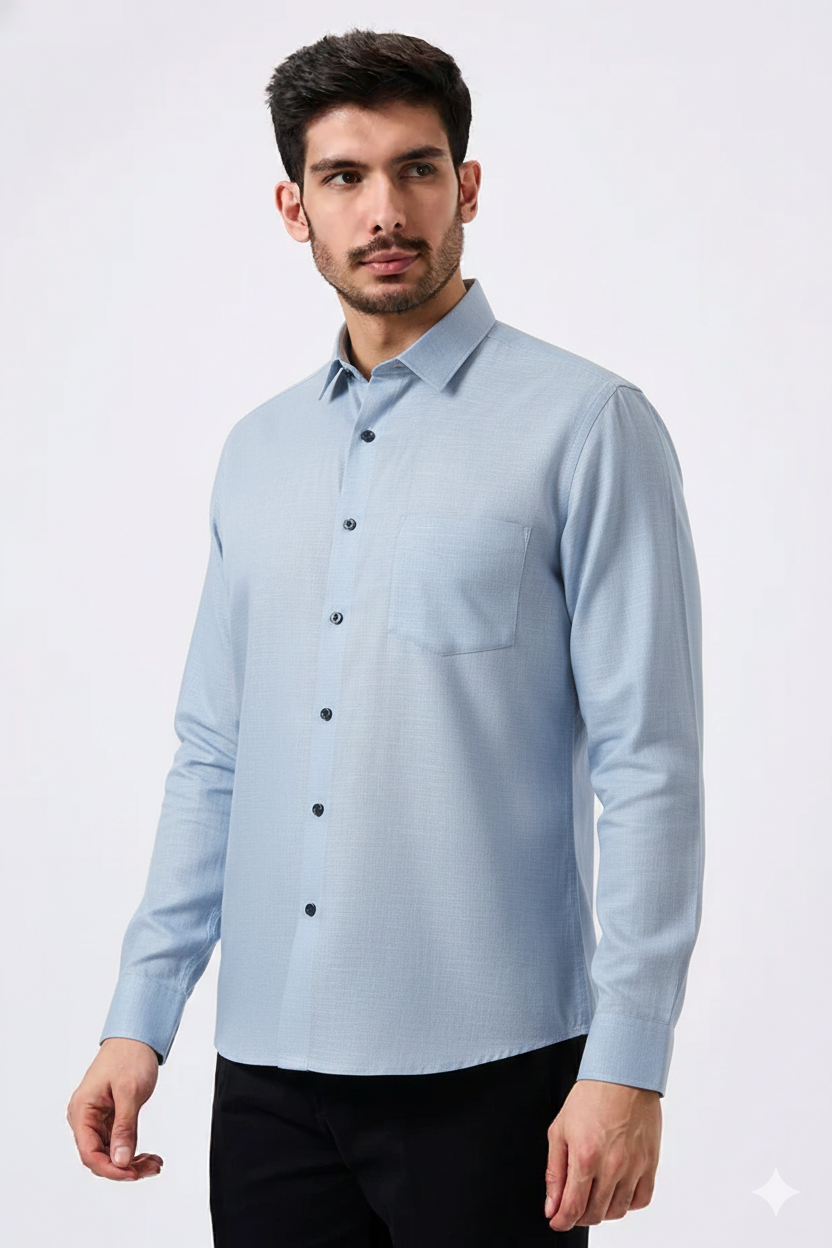 Linen Slab Sky Color Plain Men Shirt