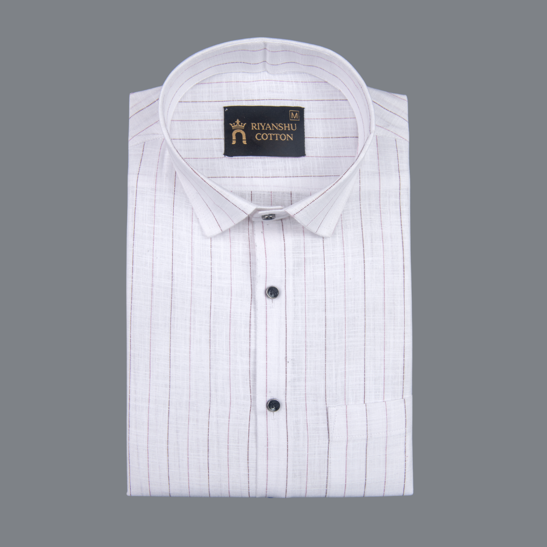 Flex Cotton Linen Wine Red Stripes Men Shirt