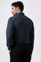 Flex Cotton Blue Color Classic Grid Check Men Shirt
