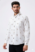 Flax Linen Cotton Micro Gold Floral Print Men Shirt