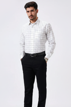 Flax Linen Cotton Navy & Rust Checks Men Shirt