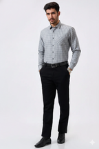 Flex Cotton Steel Gray Color Classic Grid Check Men Shirt