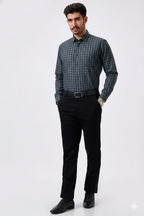 Flex Cotton Gray Color Classic Grid Check Men Shirt