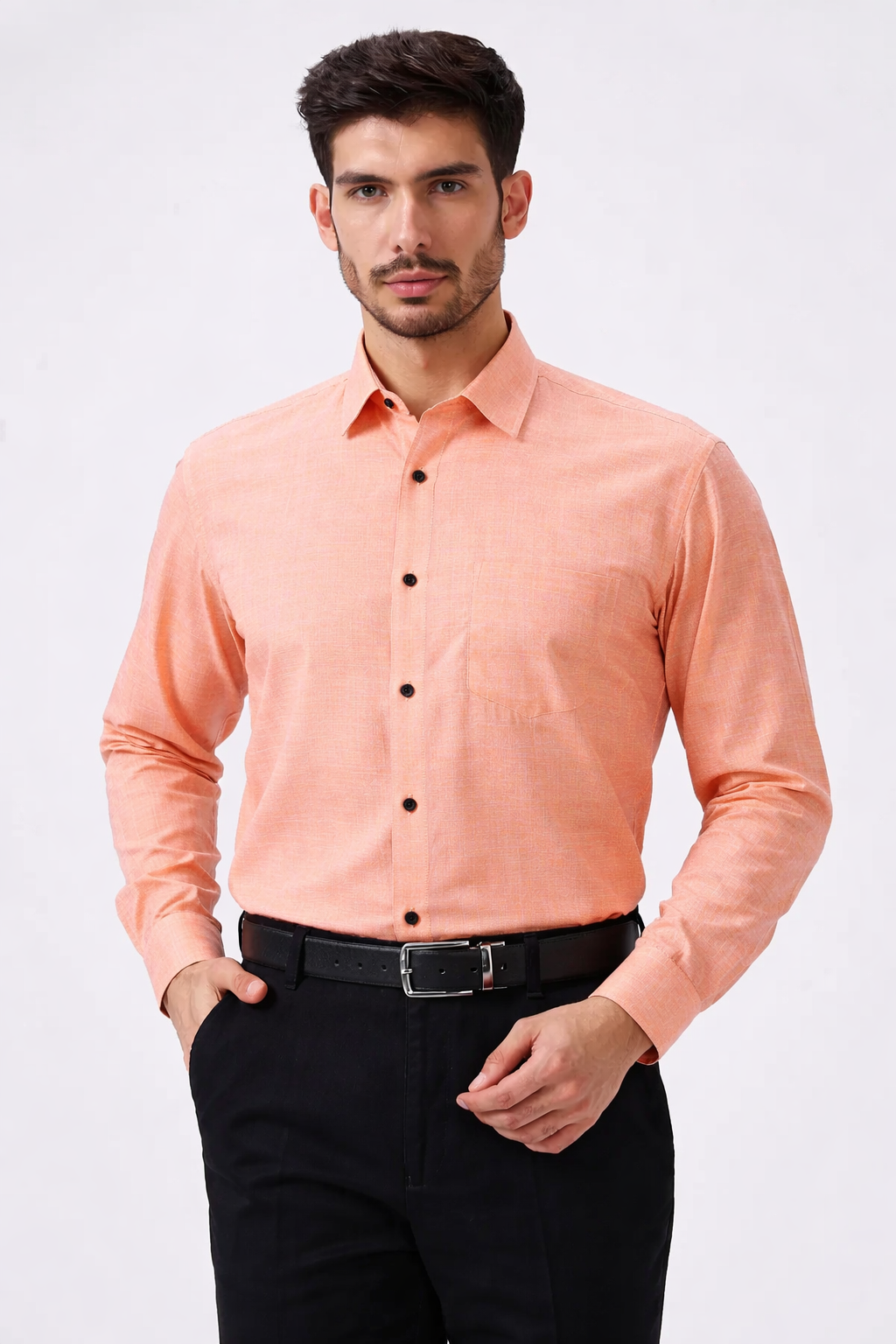 Cotton Classic Orange Plain Men Shirt