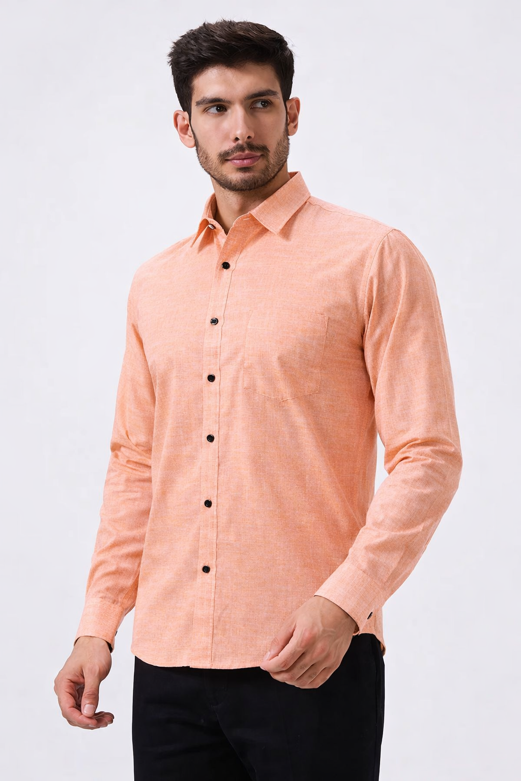 Cotton Classic Orange Plain Men Shirt