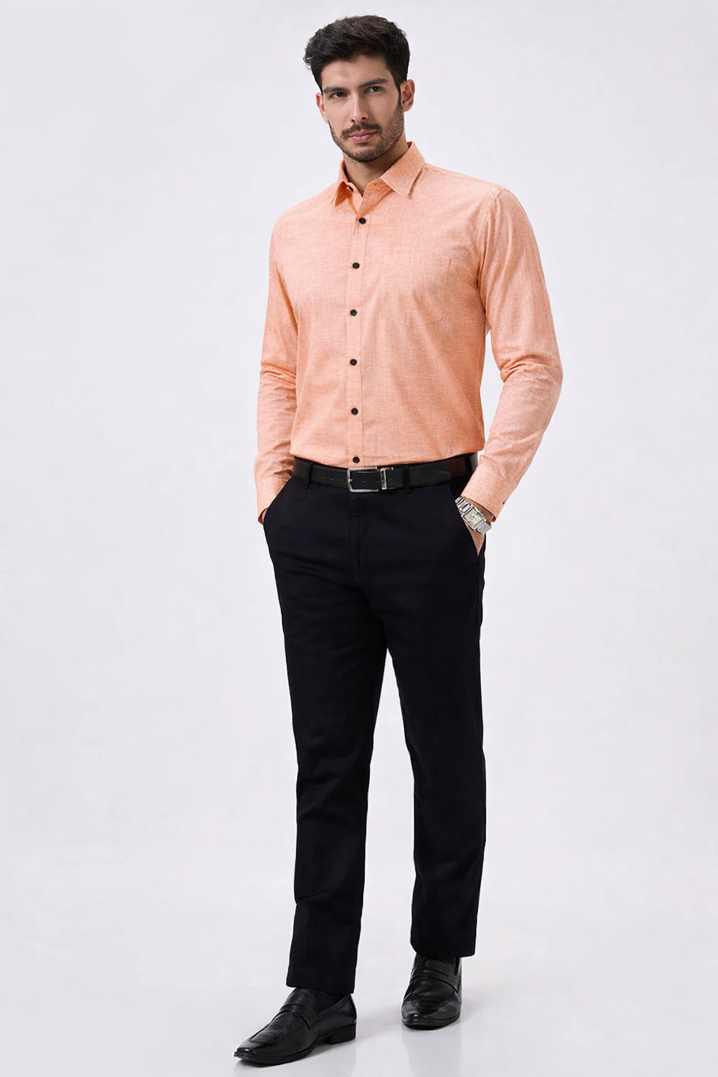 Cotton Classic Orange Plain Men Shirt