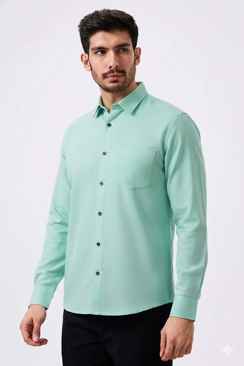Linen Slab Sky Color Plain Men Shirt