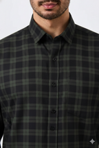 Olive Green Checked Cotton Men Shirt