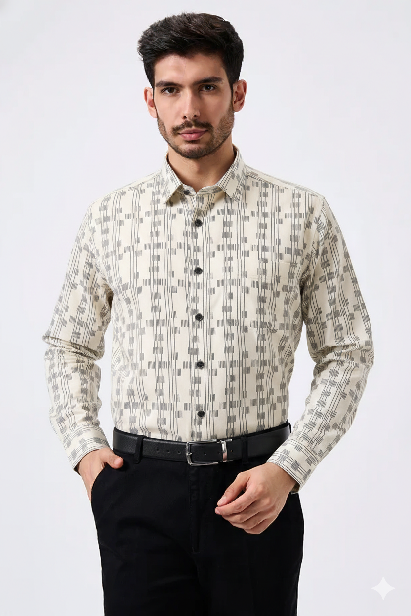 Premium Printed Cream Color Men Shirt