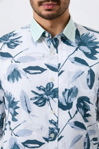Pure Cotton White Color flower Print Men Shirt