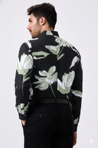 Pure Cotton Black Color flower Print Men Shirt