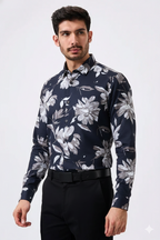 Pure Cotton Mehndi Color flower Print Men Shirt
