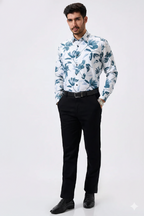 Pure Cotton White Color flower Print Men Shirt