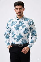 Pure Cotton White Color flower Print Men Shirt