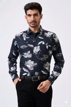 Pure Cotton Mehndi Color flower Print Men Shirt