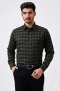 Olive Green Checked Cotton Men Shirt
