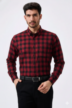 Cotton Red & Black Checkered Men Shirts