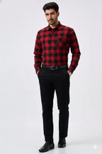 Cotton Red & Black Checkered Men Shirts