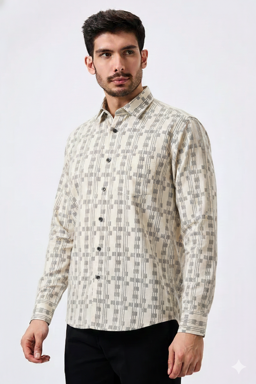 Premium Printed Cream Color Men Shirt