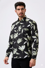Pure Cotton Black Color flower Print Men Shirt