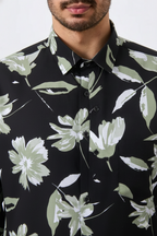 Pure Cotton Black Color flower Print Men Shirt
