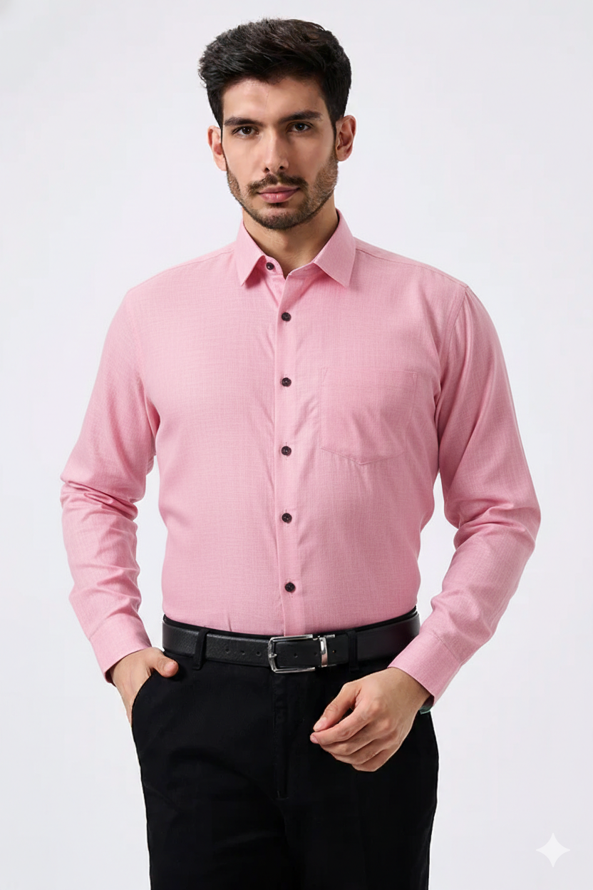 Linen Slab Pink Color Plain Men Shirt