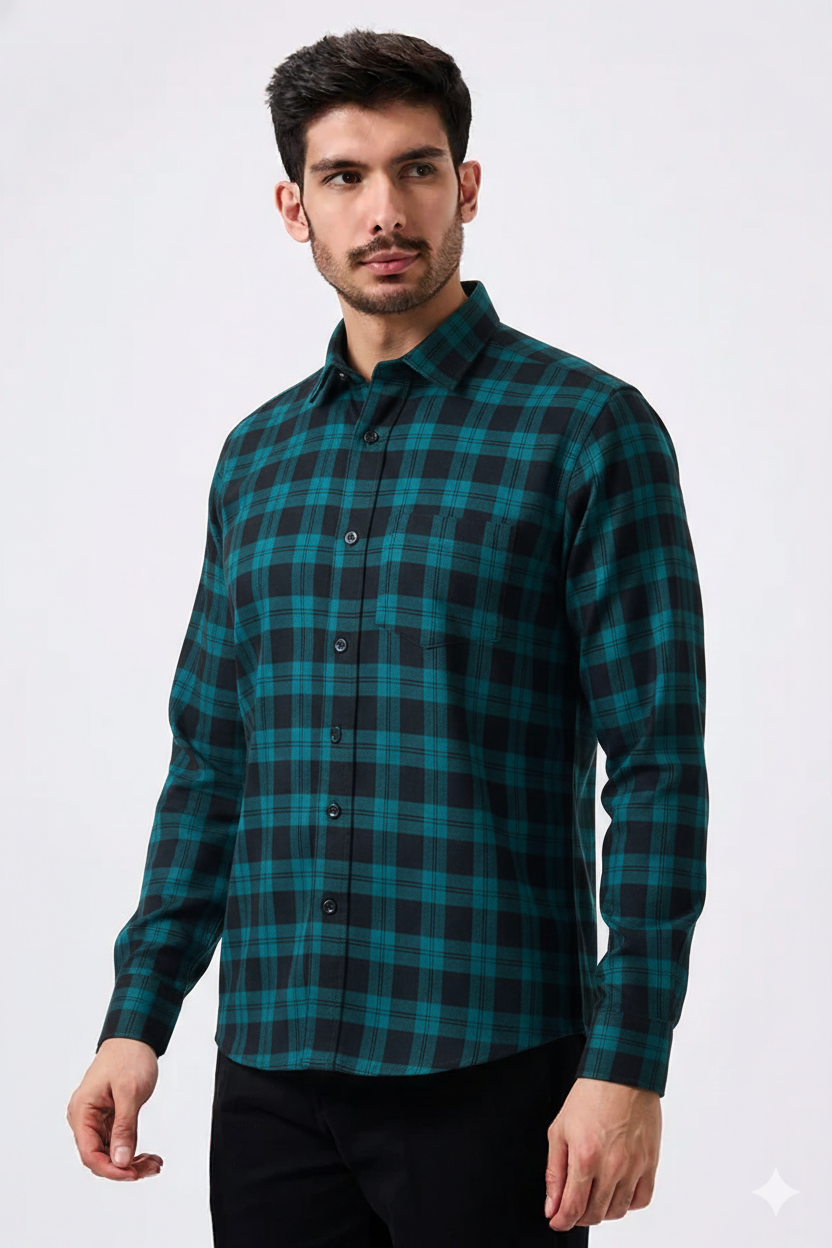 Black and Blue Checked Cotton Men Shirt