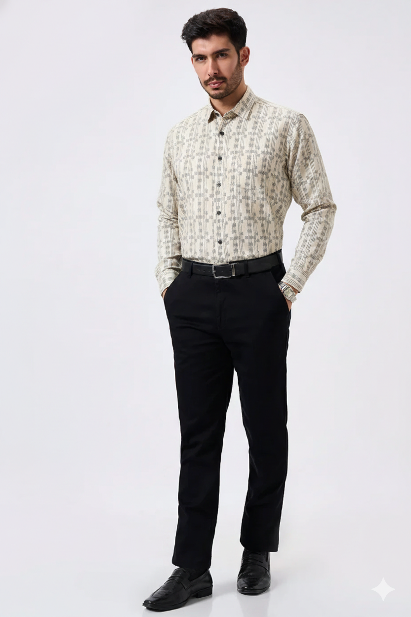Premium Printed Cream Color Men Shirt