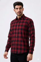 Cotton Red & Black Checkered Men Shirts
