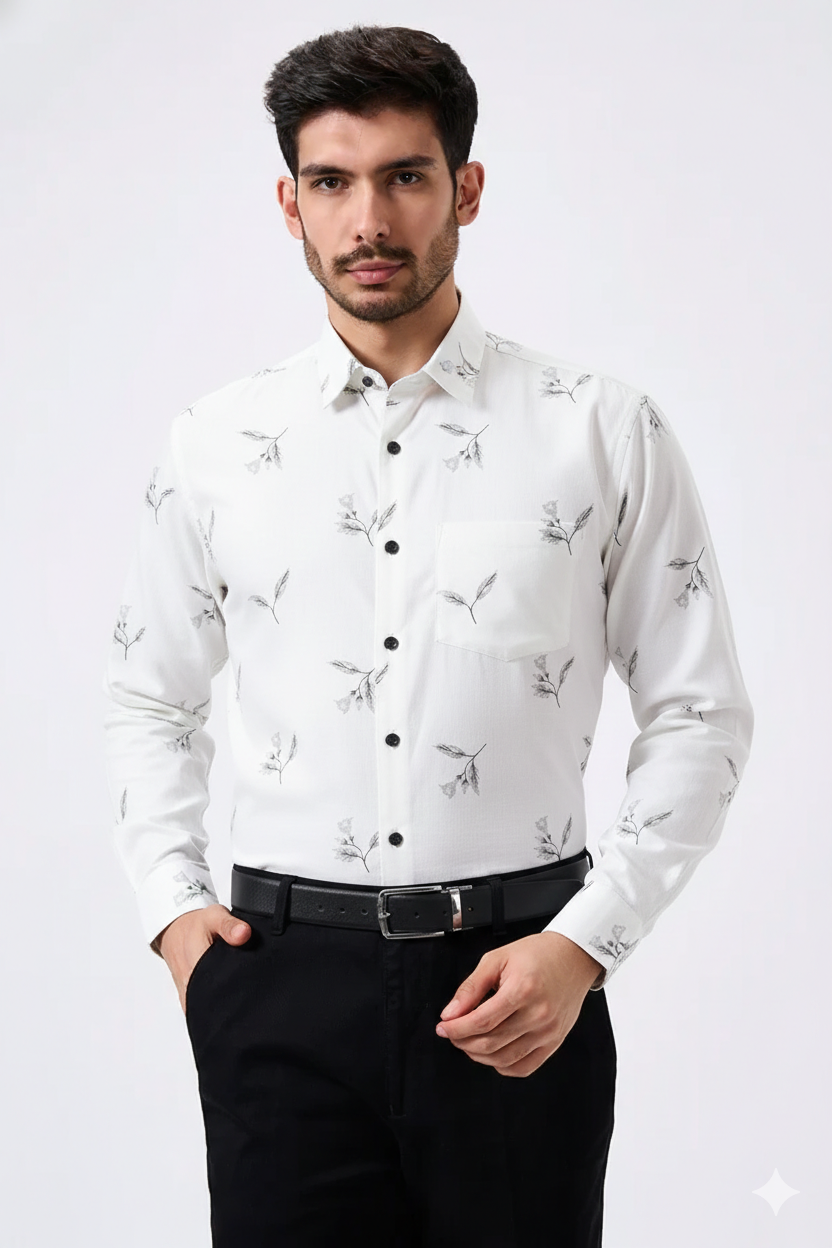 Flax Linen Cotton Minimal Floral Print Men Shirt