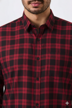 Cotton Red & Black Checkered Men Shirts