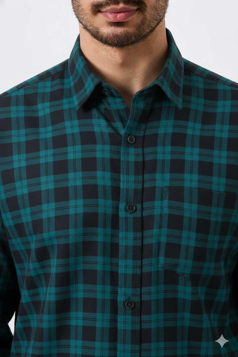 Black and Blue Checked Cotton Men Shirt