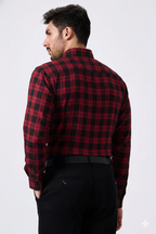 Cotton Red & Black Checkered Men Shirts