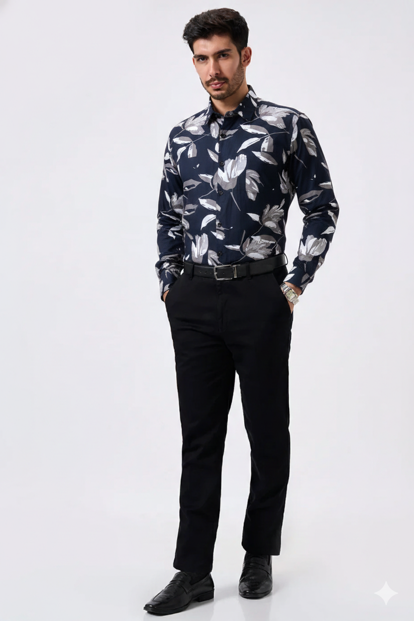 Pure Cotton Mehndi Color flower Print Men Shirt