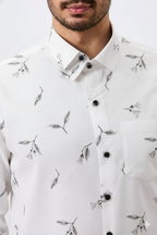 Flax Linen Cotton Minimal Floral Print Men Shirt