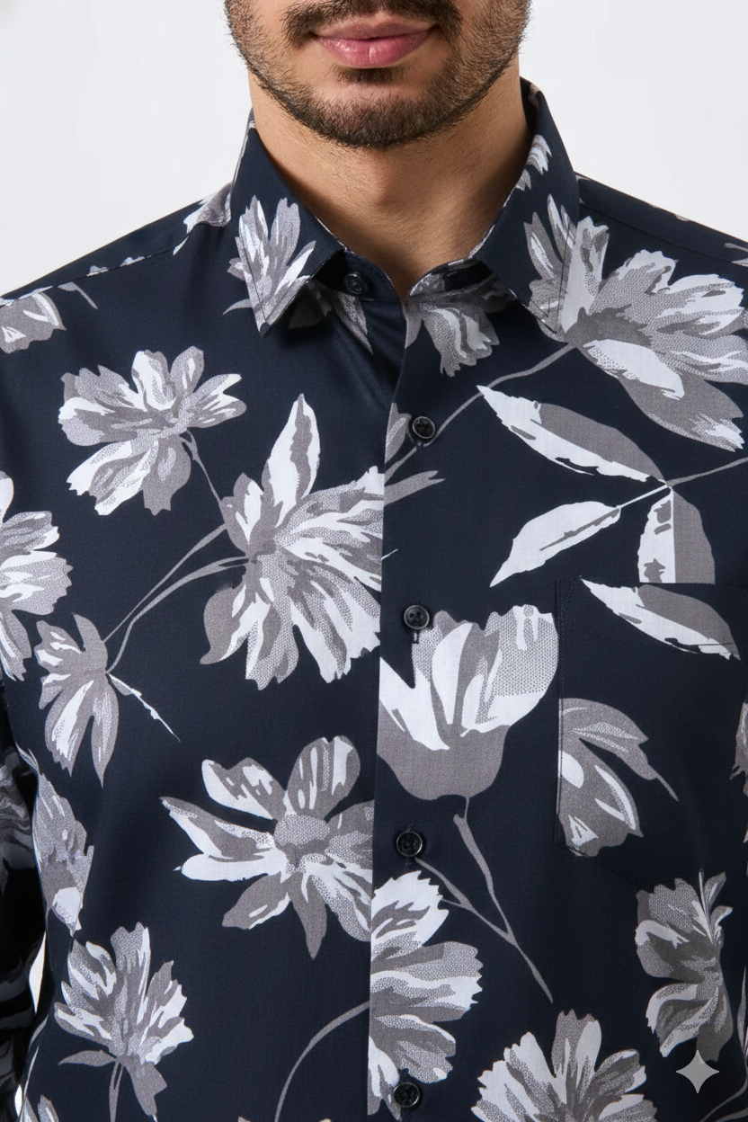 Pure Cotton Mehndi Color flower Print Men Shirt