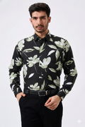 Pure Cotton Black Color flower Print Men Shirt